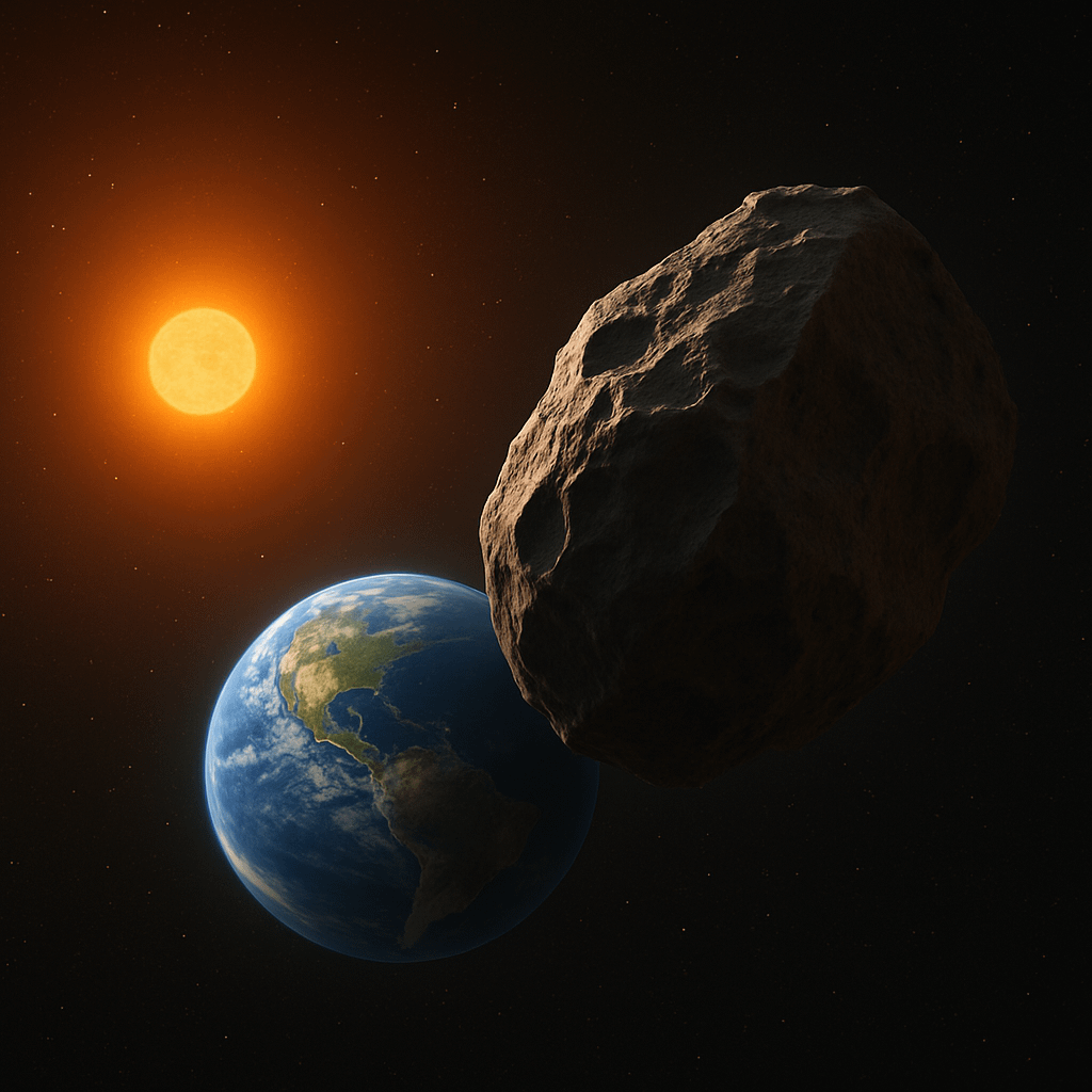 astéroïdes du système solaire interne - Astéroïdes avec la terre en arrière plan et le soleil en rouge