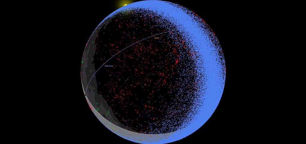 ceinture principale d'astéroïdes en bleu sur fond noir (logiciel prism=