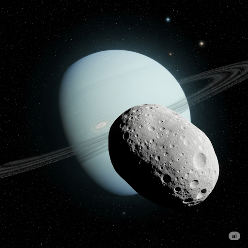 astéroïde avec Uranus en arrière plan